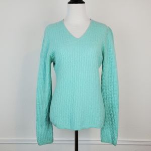 Vintage Glenshiel Cashmere Sweater Cable Knit Soft Cozy Mint Blue Green Preppy